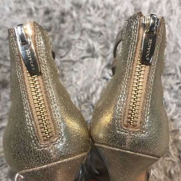 COACH GOLD SNAKE SHIMMER SANDALS - Picture 6 of 8